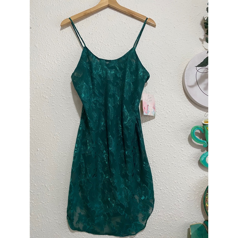 Inner Most Green Floral Jacquard Chemise Nightgown Vintage Sears NWT Medium doll